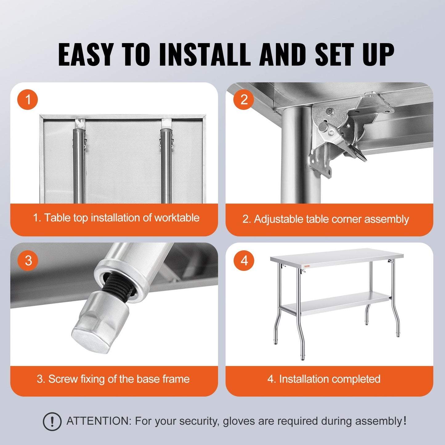 Folding Stainless Steel Commercial Prep Table, 1.22 x 0.61 m, 12.55 kg