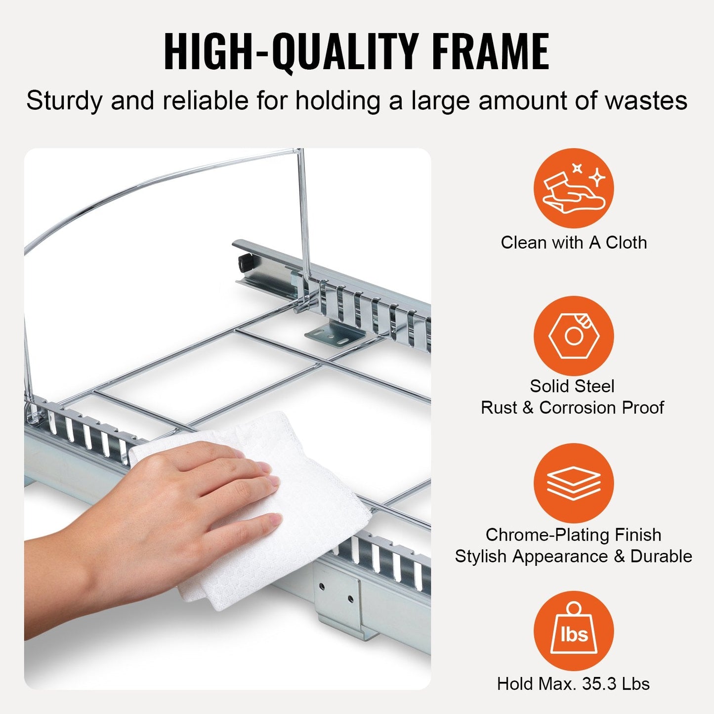 Under-Mount Pull-Out Waste Bin with Sliding Rails and Handle, 16kg Capacity
