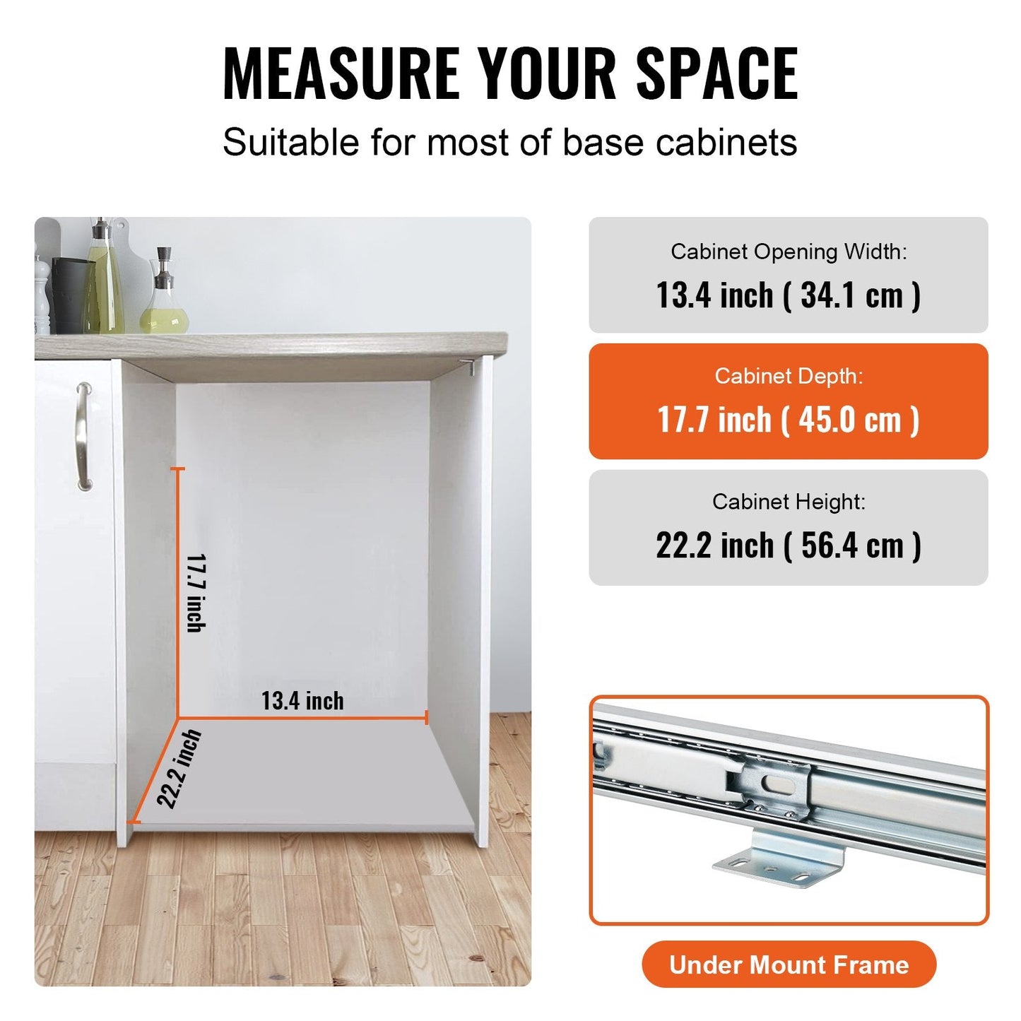 Under-Mount Pull-Out Waste Bin with Sliding Rails and Handle, 16kg Capacity