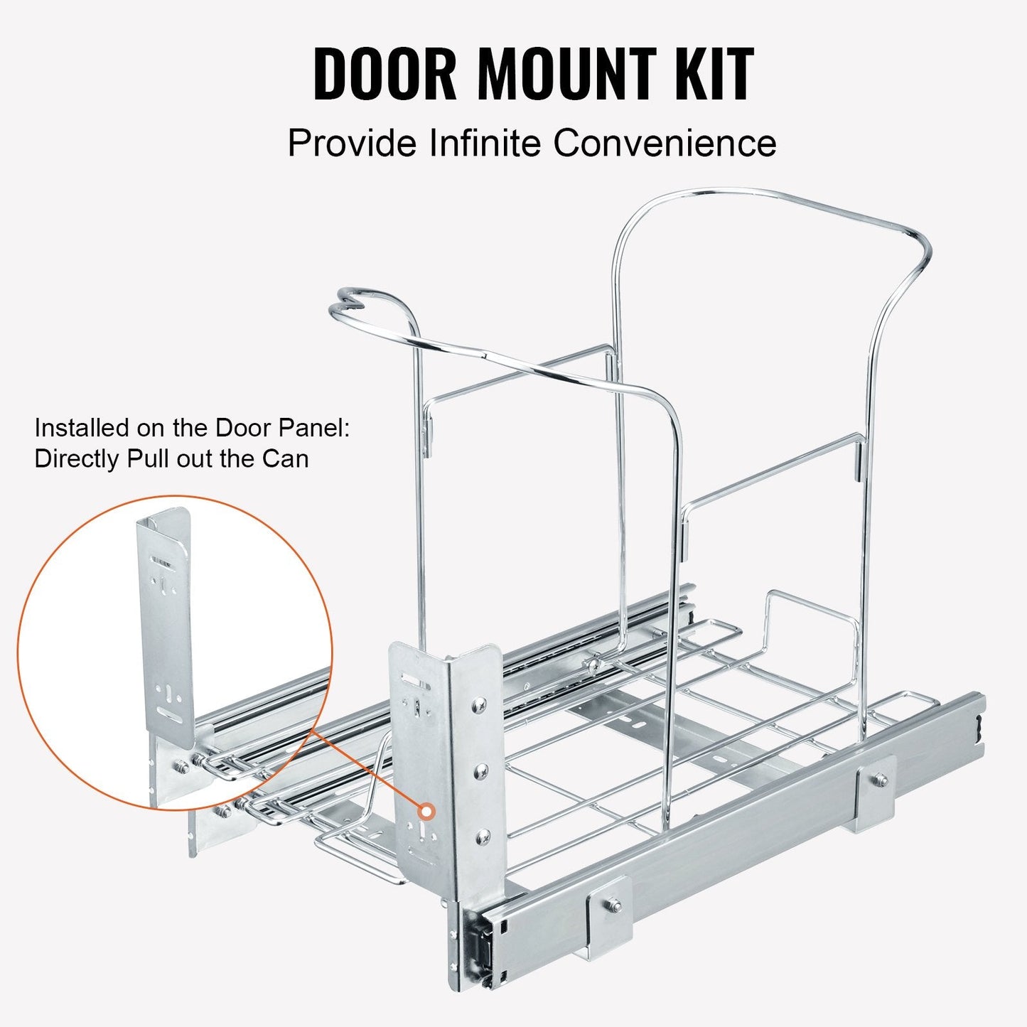 Pullout Kitchen Trash Bin 35L with Handle, Grey, Smooth Sliding Rails