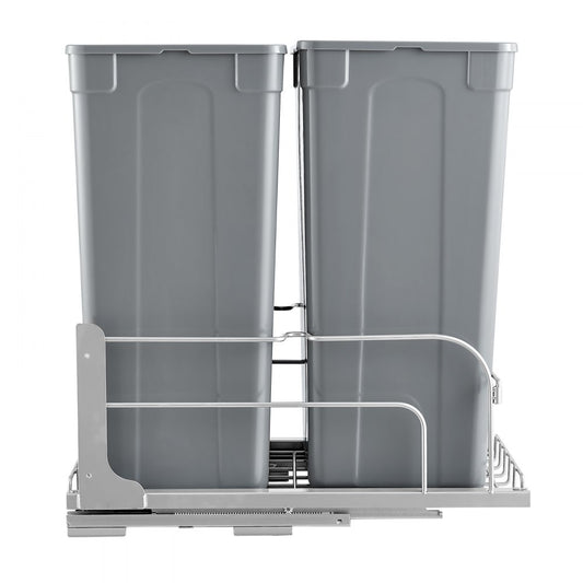 VEVOR Double Pullout Waste Container Kitchen Trash Can Soft Close Grey 50QTx2