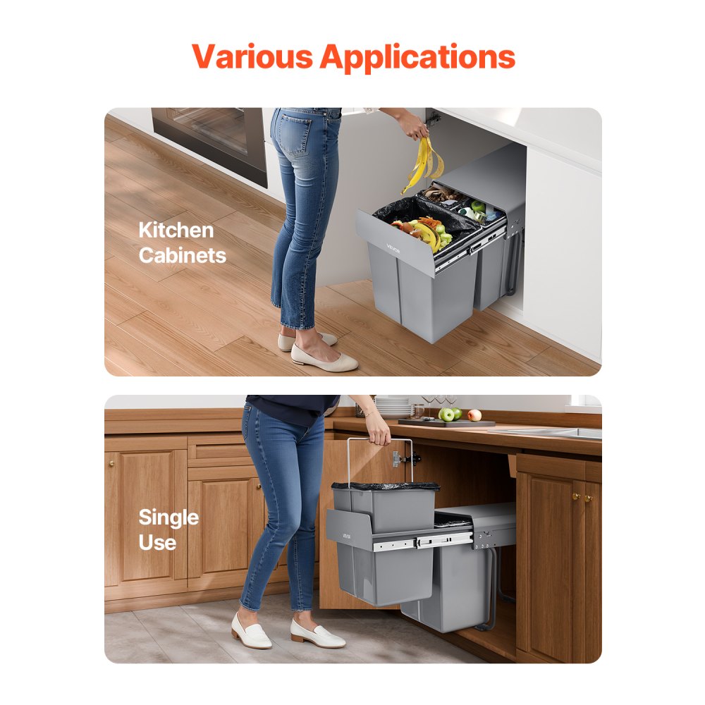 VEVOR Double 20+10+10L Pullout Waste Container Under Cabinet Kitchen Trash Can