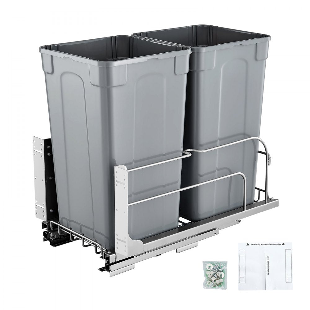 Double Pullout Waste Container Kitchen Trash Can Soft Close Grey 27QTx2