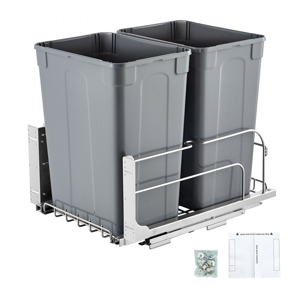 Double Pullout Waste Container Kitchen Trash Can Soft Close Grey 35QTx2