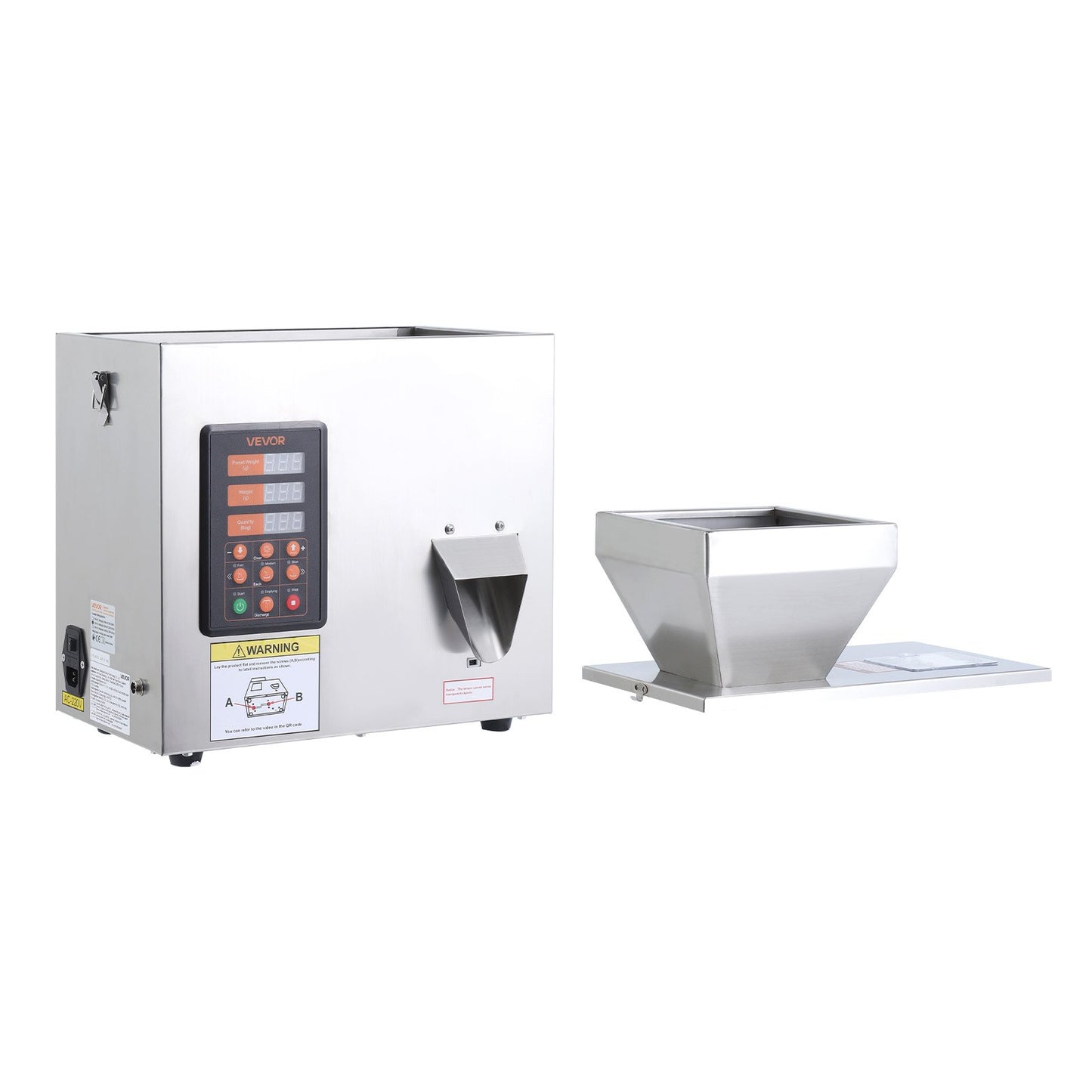 Powder Filling Machine, 1-99.9g Automatic Particle Dispenser, High Accuracy, Premium Stainless Steel, Intelligent Weighing Dispensing Filler for Coffee Beans, Grains, Tea, Spices, Silver
