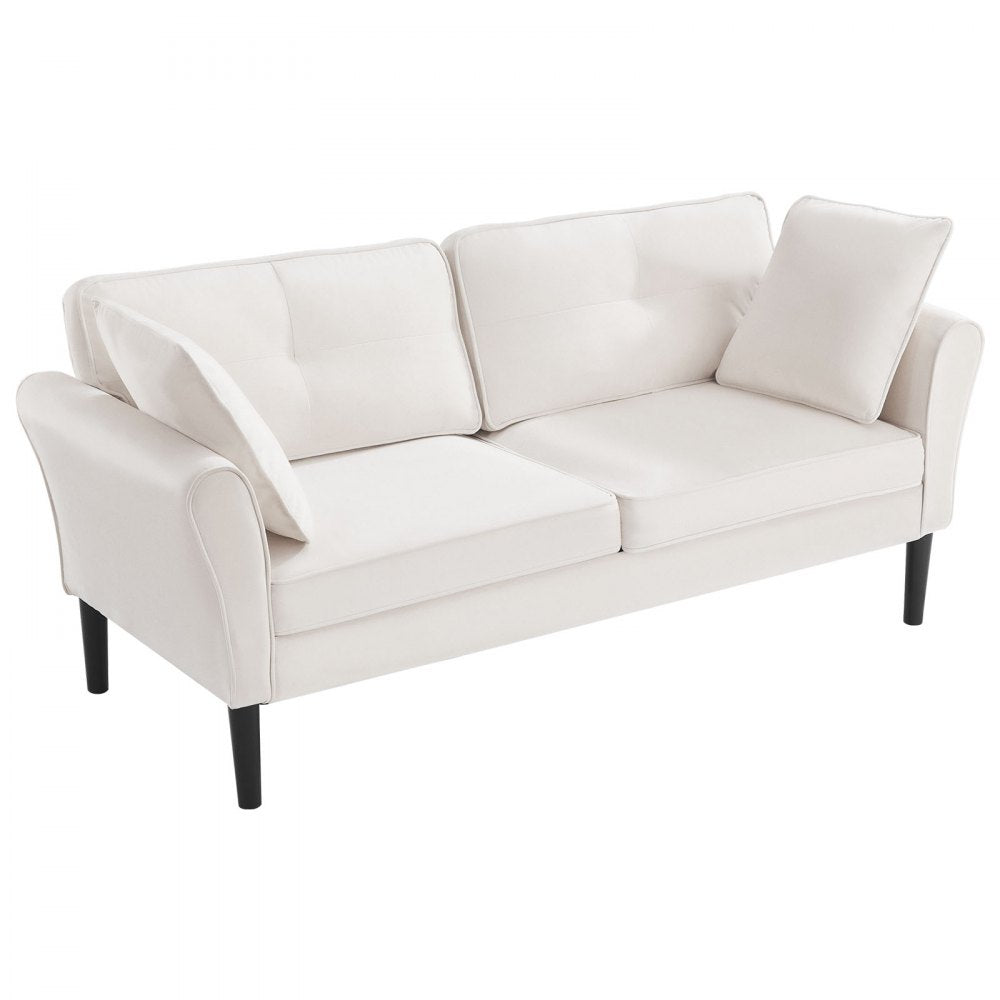 Loveseat Sofa 176 cm Velvet Fabric 2-Seats Couch with Sinuous Spring White