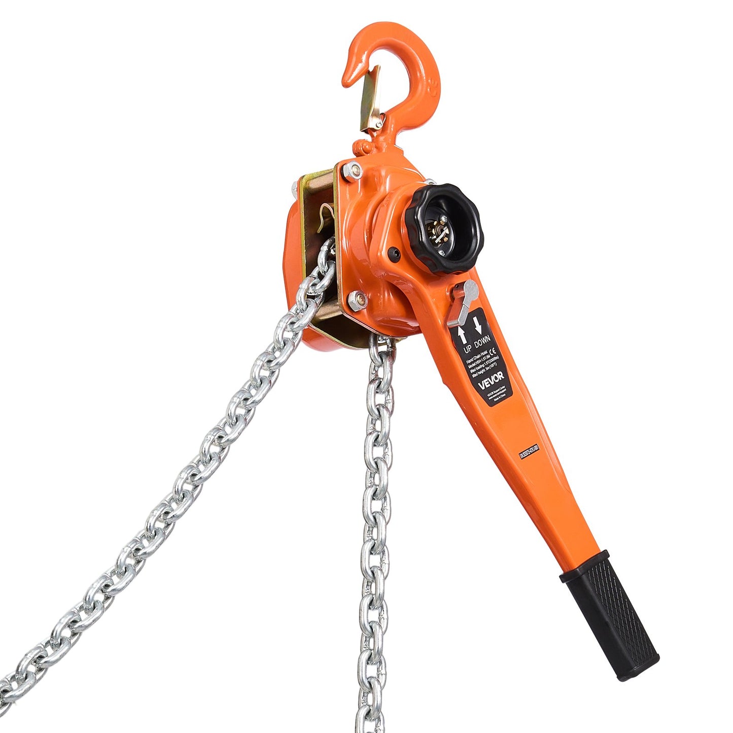 Manual Lever Chain Hoist, 1-1/2T 1500KG Capacity Heavy Duty Come Along, 3M Lift G80 Alloy Steel Chain With Dual Pawl Mechanical Brake, 360° Rotating Hooks, for Warehouse Construction Garage