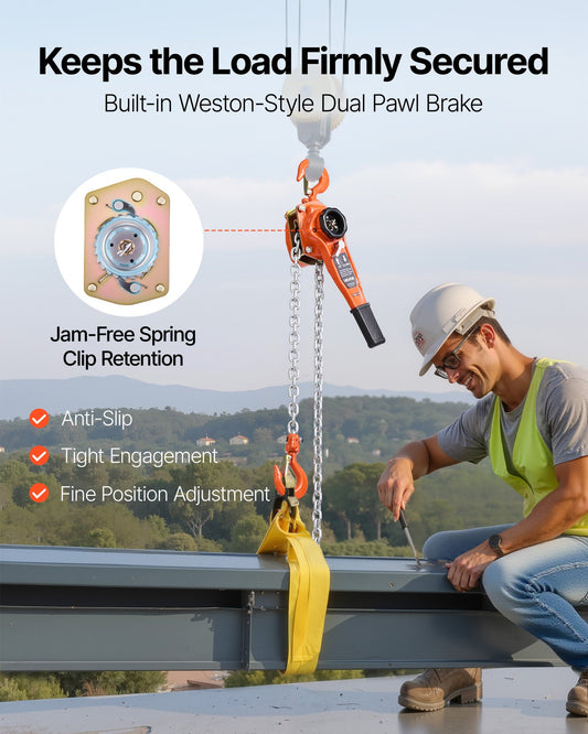 Manual Lever Chain Hoist, 1T 1000KG Capacity Heavy Duty Come Along, 3M Lift G80 Alloy Steel Chain With Dual Pawl Mechanical Brake, 360° Rotating Hooks, for Warehouse Construction Garage