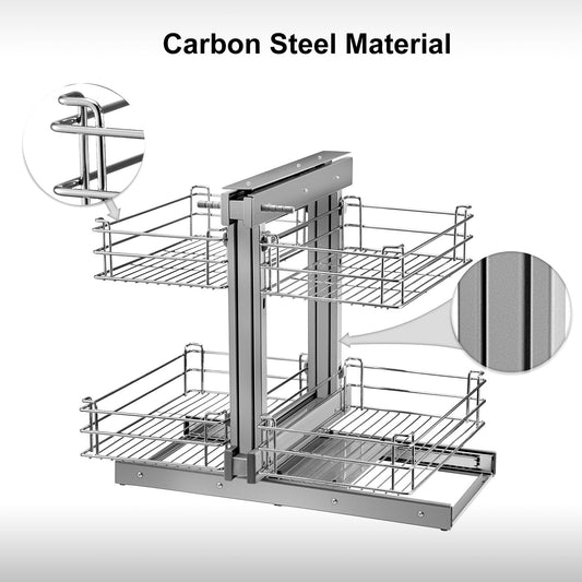 Chrome Soft-Close Pull-Out Blind Corner Cabinet Organizer, 4 Shelves, 18.5 kg