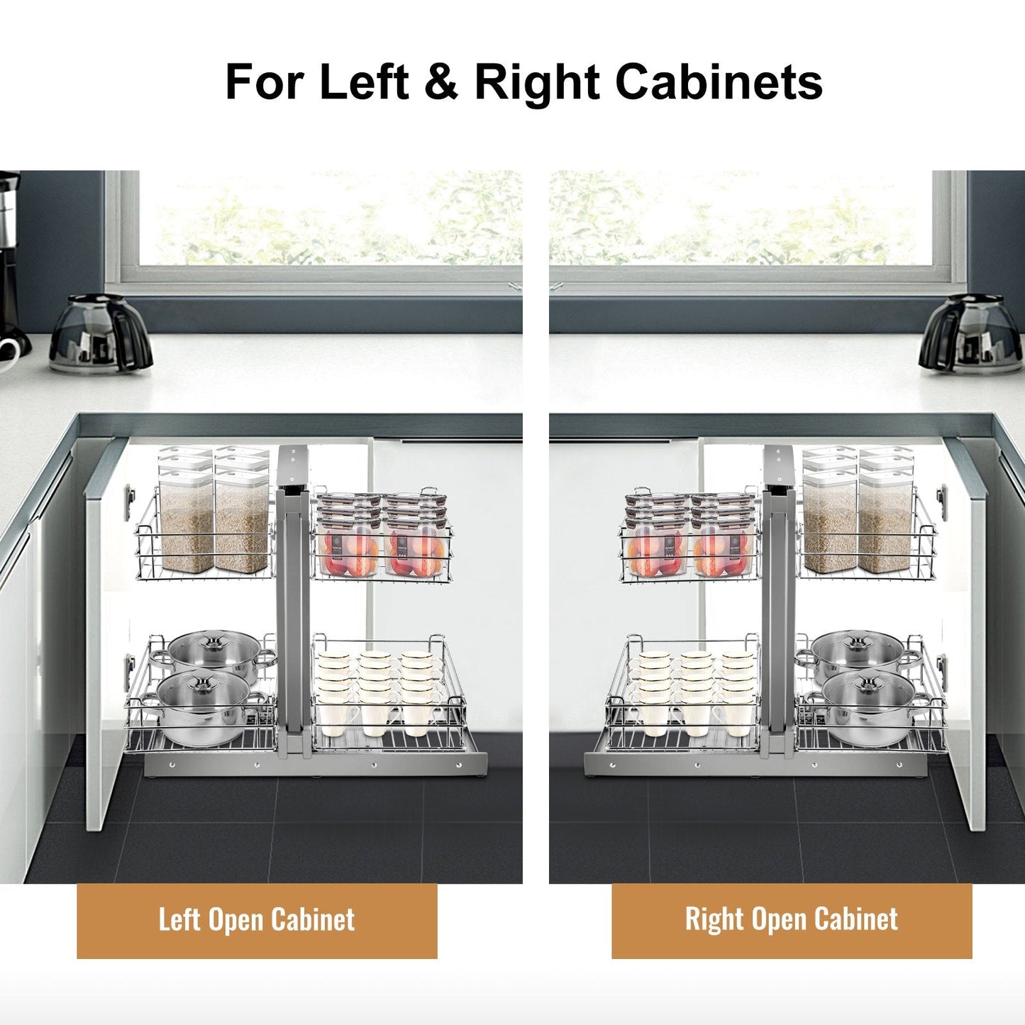 Chrome Soft-Close Pull-Out Blind Corner Cabinet Organizer, 4 Shelves, 18.5 kg