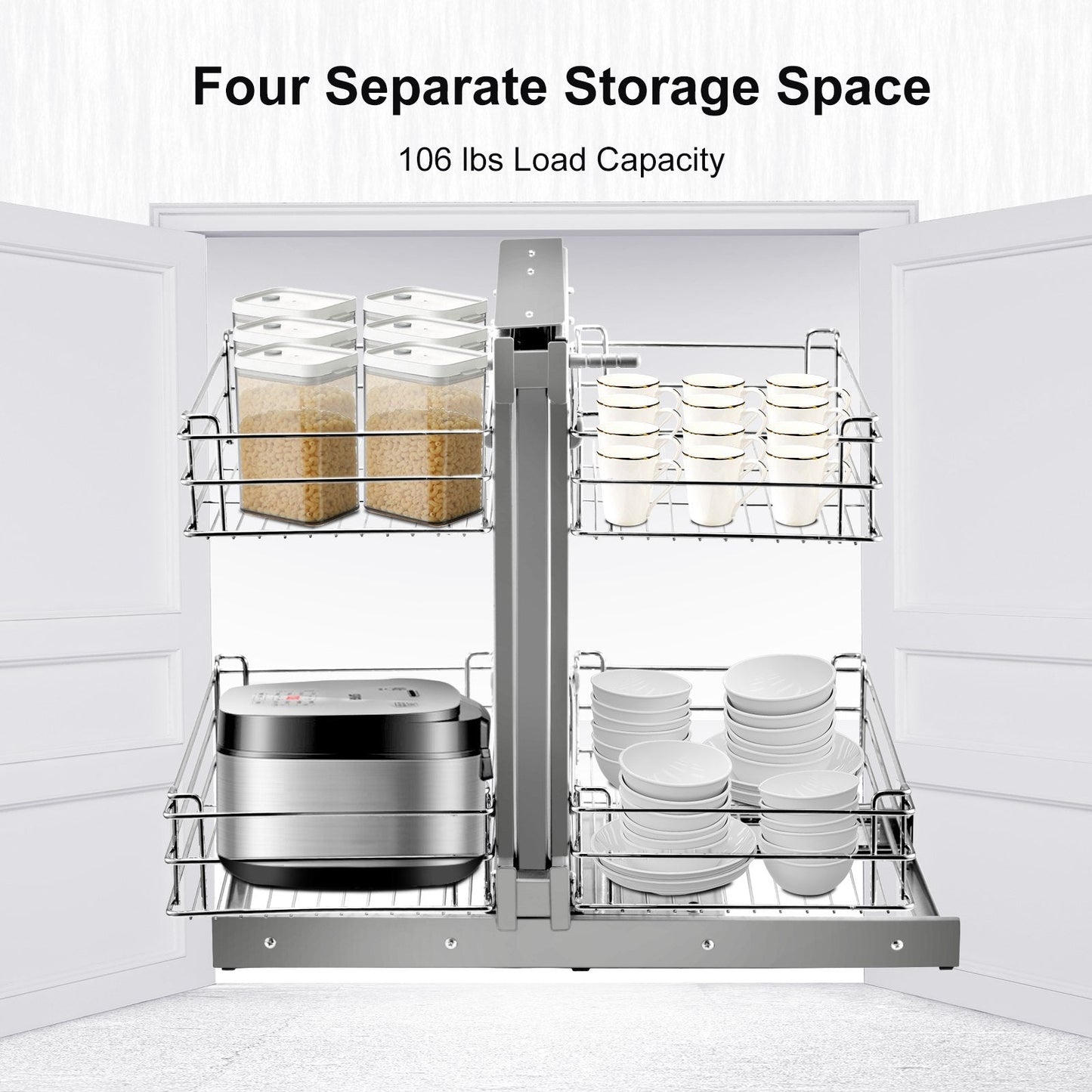 Chrome Soft-Close Pull-Out Blind Corner Cabinet Organizer, 4 Shelves, 18.5 kg