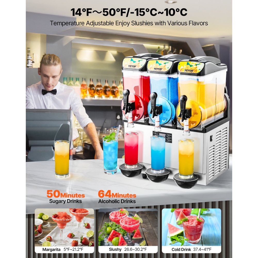 VEVOR Commercial Slushy Machine 15Lx3 Tank Margarita Smoothie Frozen Drink Maker