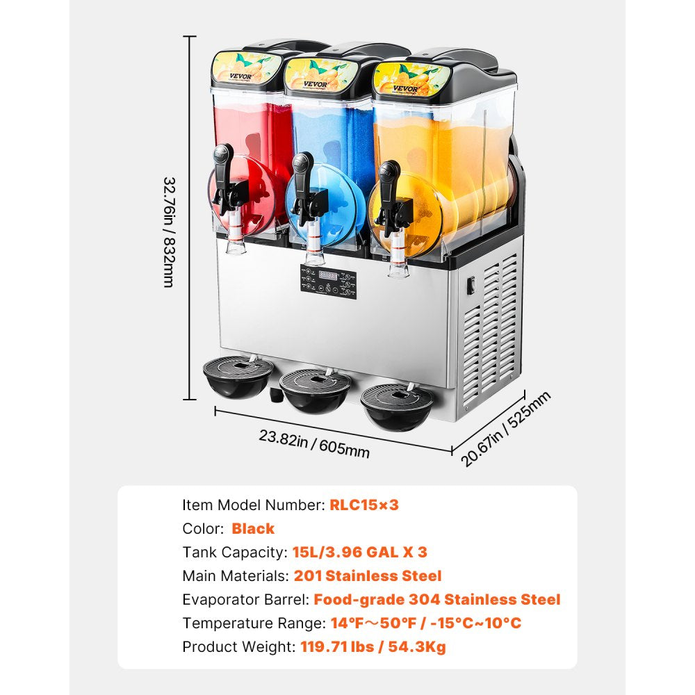 VEVOR Commercial Slushy Machine 15Lx3 Tank Margarita Smoothie Frozen Drink Maker