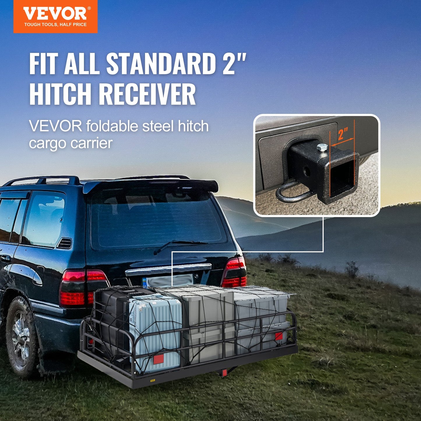 VEVOR 1524 x 610 x 355 mm/60*24*14 inch Hitch Cargo Carrier, 400lbs Capacity Folding