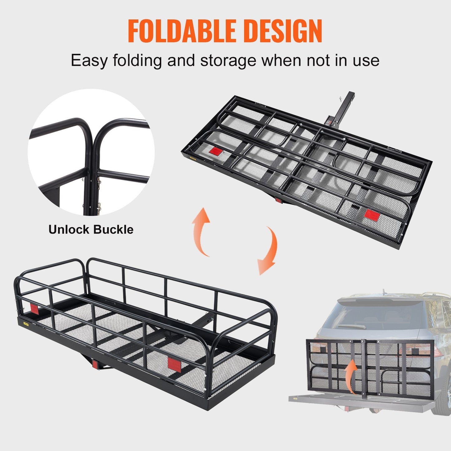 Folding Steel Hitch Cargo Carrier, 180 kg Capacity, Fits 5 cm Hitch Receiver