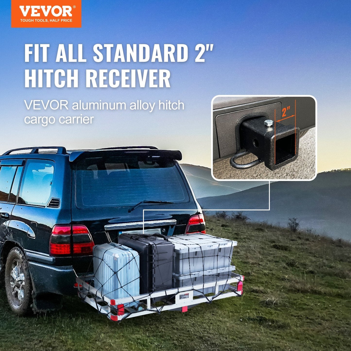 Aluminum Hitch Cargo Carrier, 227 kg Capacity, Fits 2 m Hitch Receiver