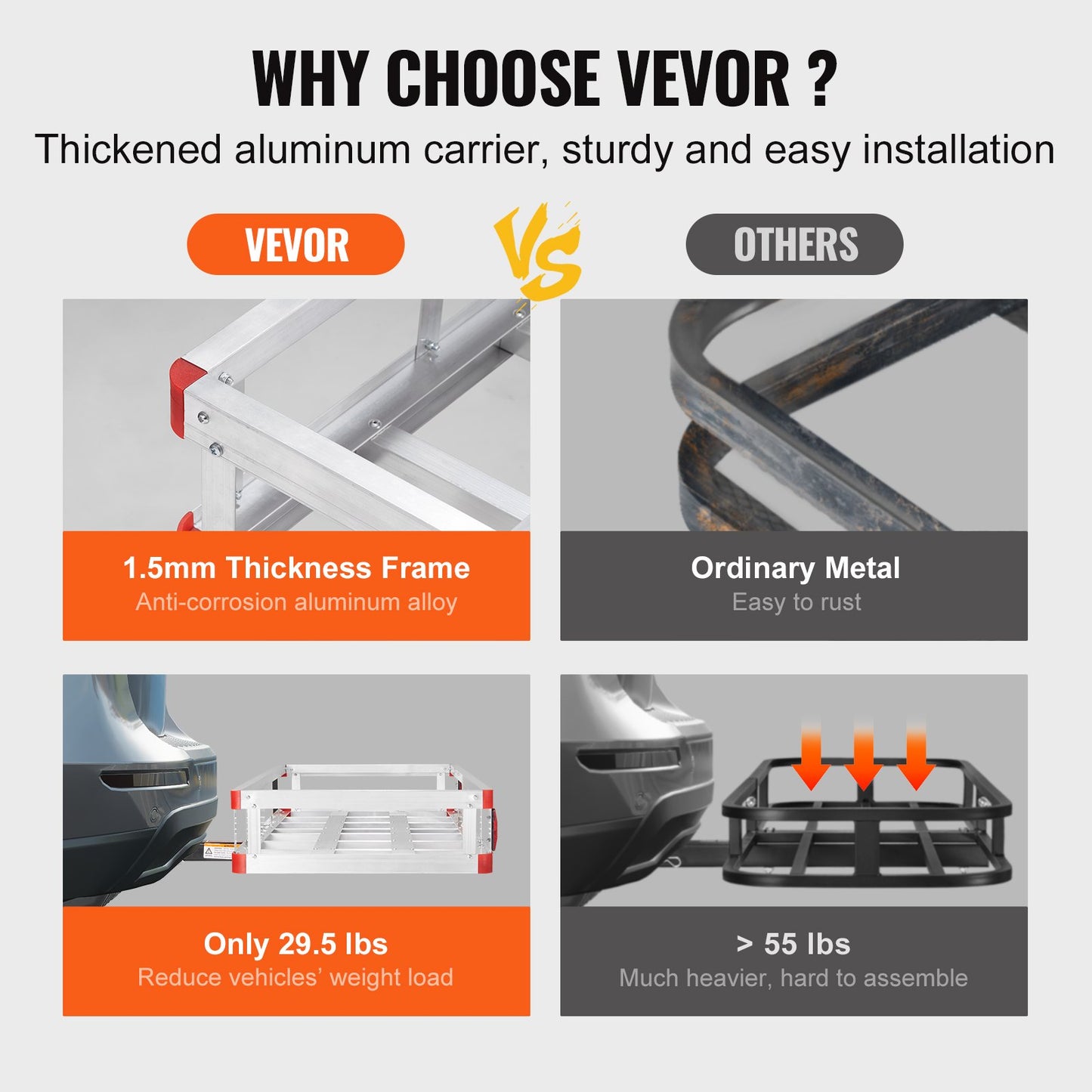 VEVOR 49.4 x 22.4 x 7.1 in Hitch Cargo Carrier, 500lb Capacity Trailer Hitch Mount