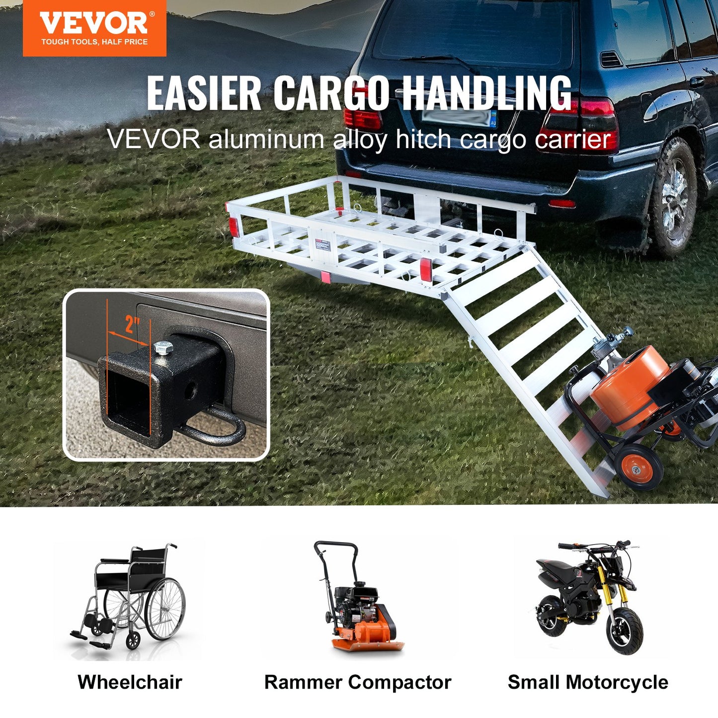 VEVOR 50 x 29.5 x 8.7 in Hitch Cargo Carrier, 500lb Capacity Trailer Hitch Mount