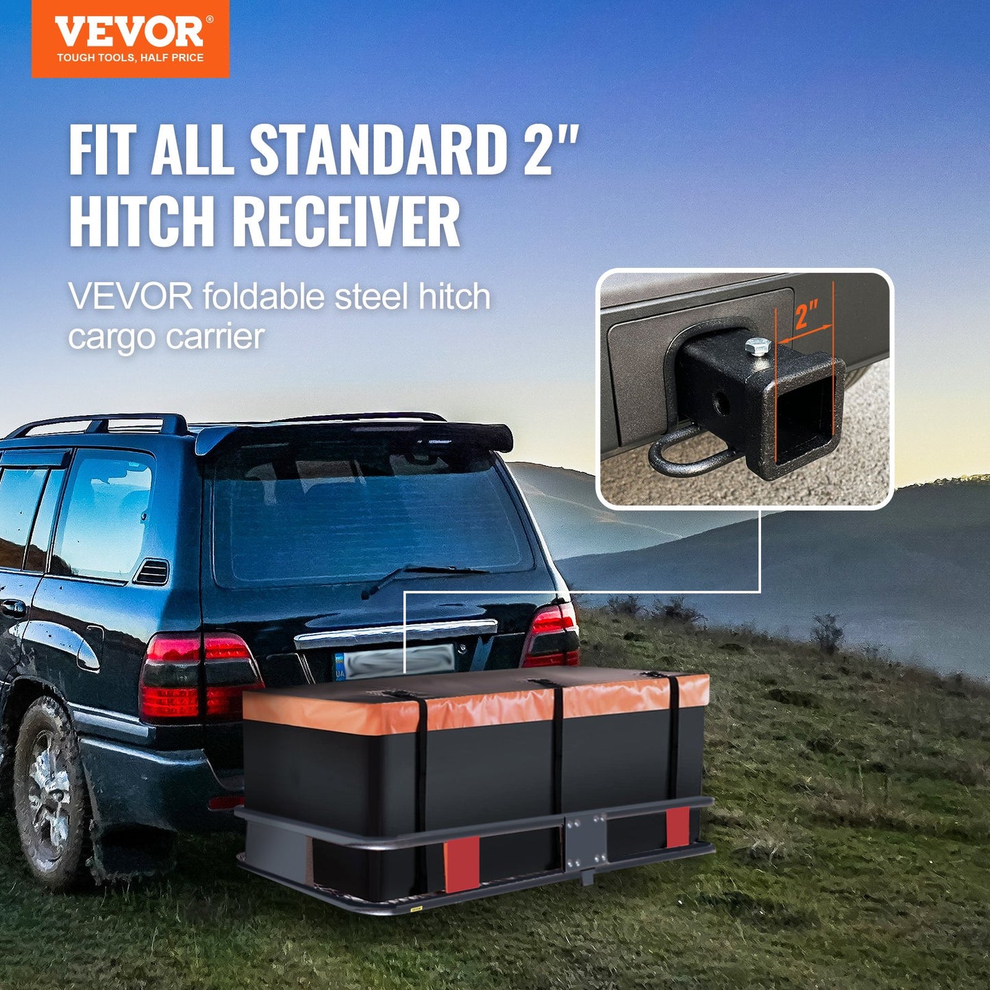 VEVOR 1524x610x152 mm/60*24*6 inch Hitch Mount Cargo Carrier, 227kg Capacity Folding