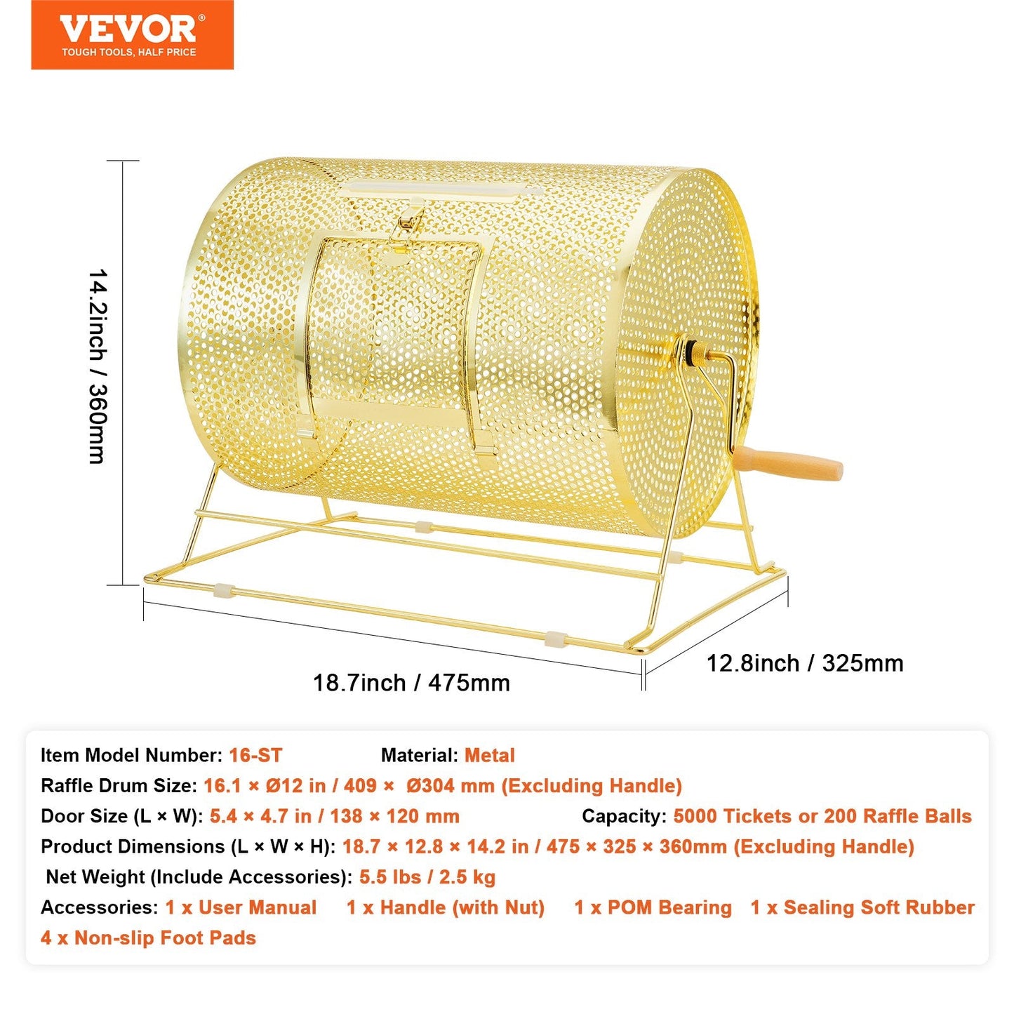 Brass Plated Raffle Cage, 0.41 x 0.30m, Holds 5000 Tickets or 200 Balls