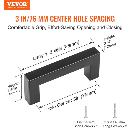 VEVOR 10 Pack Cabinet Pulls, 3in / 76mm Center to Center Slim Square Kitchen Cabinet