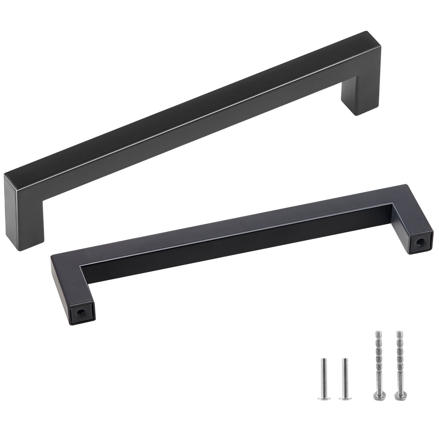 Slim Square Cabinet Pulls 10-Pack, 128mm Center, Stainless Steel, Matte Black