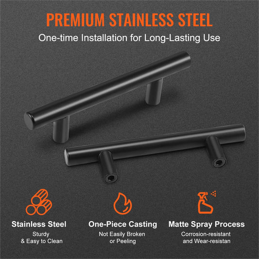 30-Piece Matte Black Stainless Steel Cabinet Handles, 128mm Center to Center
