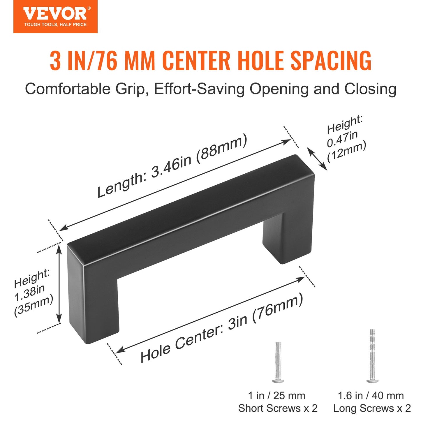 VEVOR 30 Pack Cabinet Pulls, 3in / 76mm Center to Center Slim Square Kitchen Cabinet