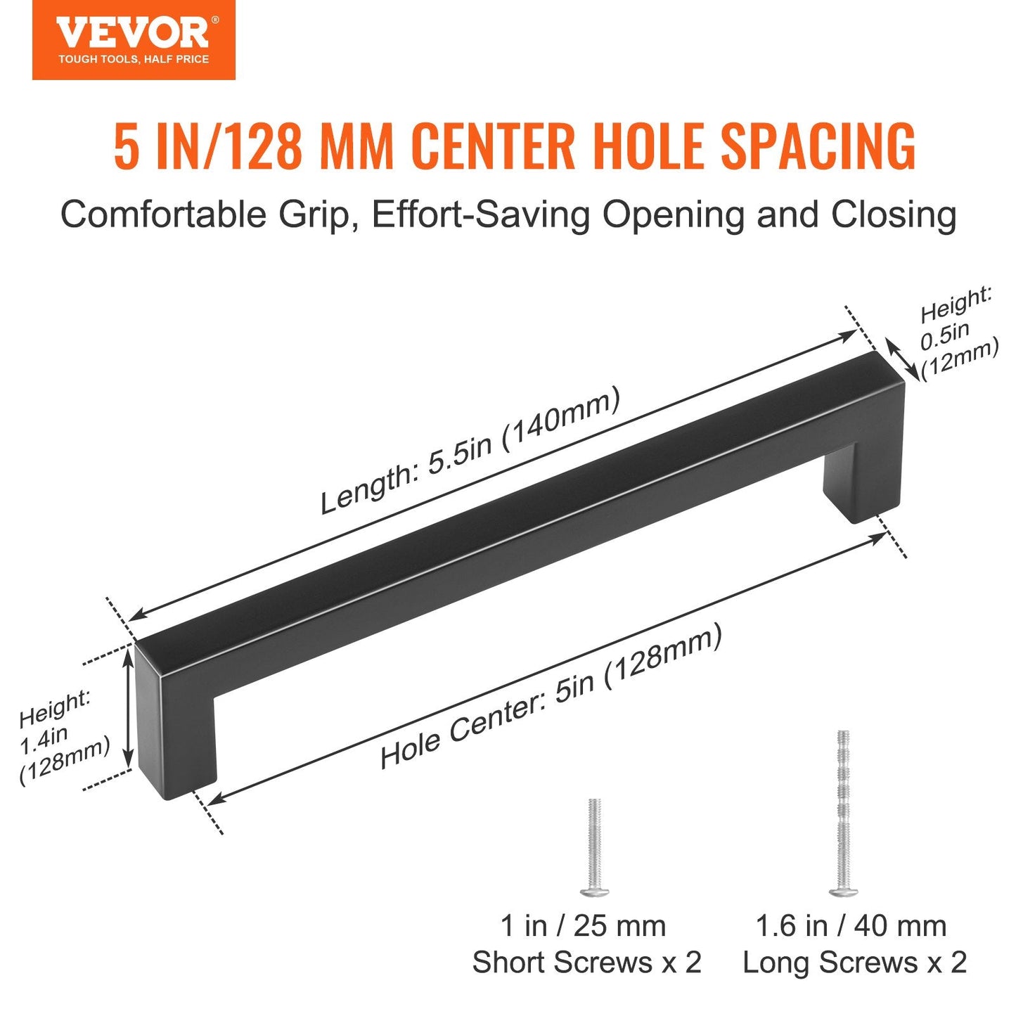 30-Pack Matte Black Stainless Steel Cabinet Pulls, 0.13m Center-to-Center