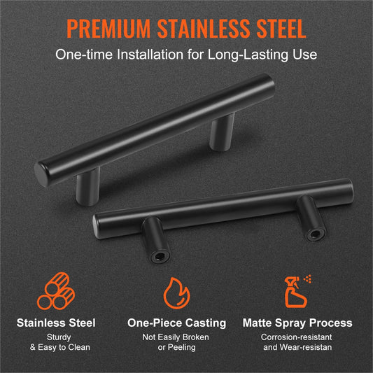 30-Pack Matte Black Stainless Steel Cabinet Pulls, 0.08m Center, Modern Style