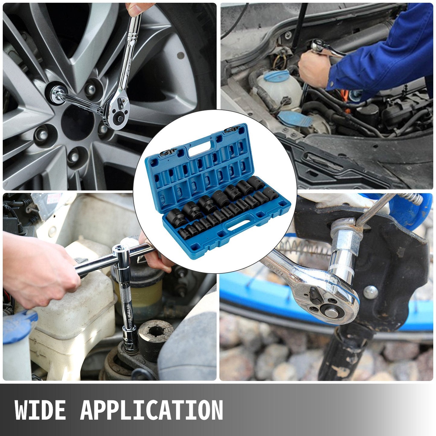 19-Piece 1/2 Meter Drive Impact Socket Set with Storage Case, SAE Standard