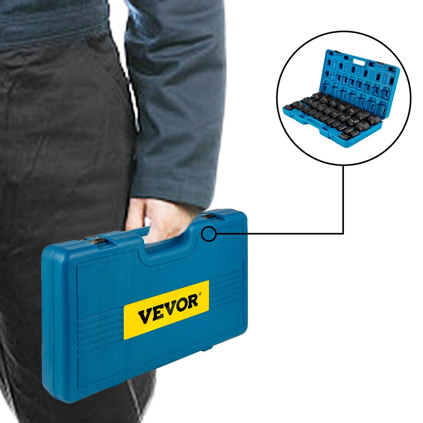 VEVOR Impact Socket Set 3/4 Inches 29 Piece Impact Sockets, 6-Point Sockets, Rugged
