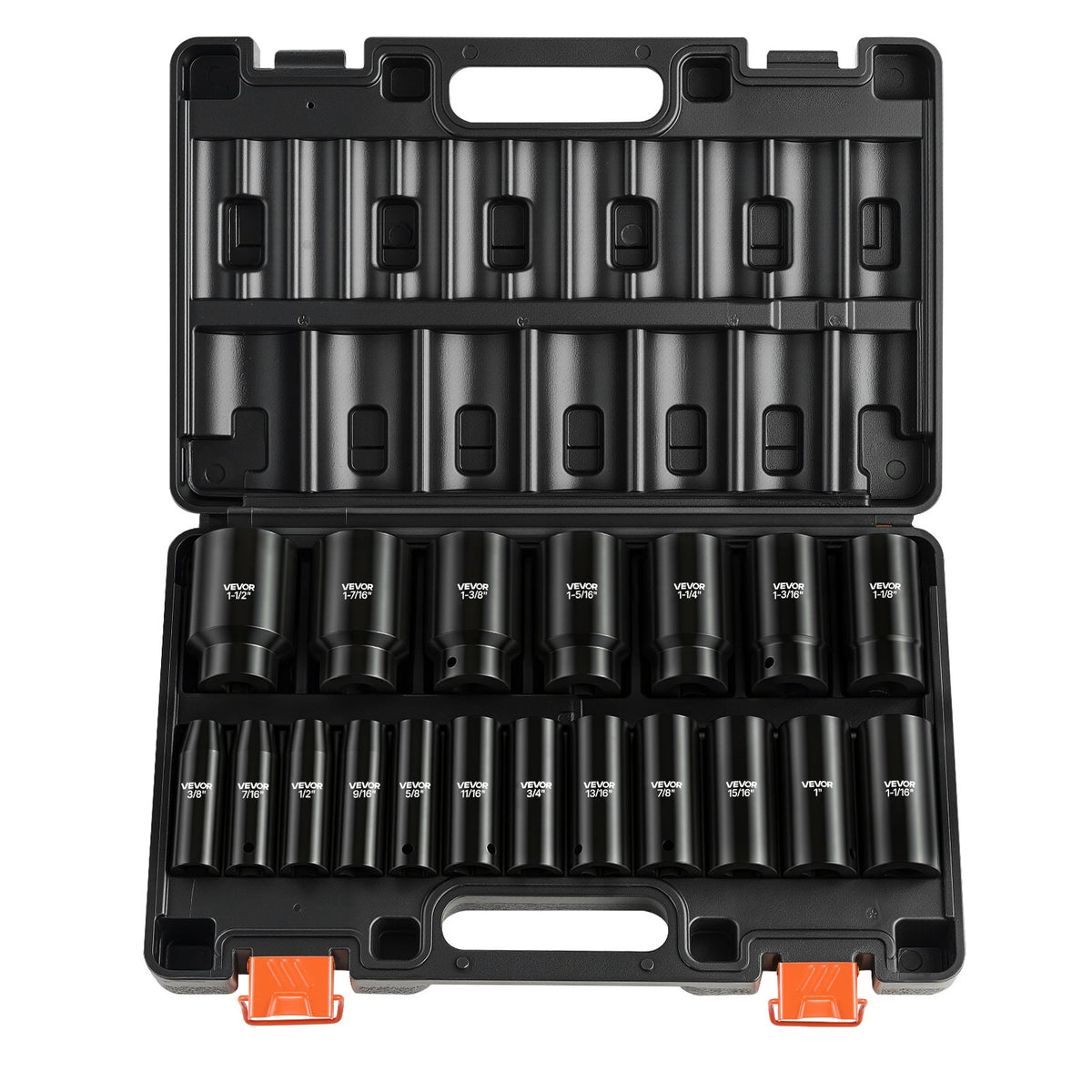 Impact Socket Set, 1/2" 19 Piece Impact Sockets, Deep Socket, 6-Point Sockets, 1/2" Drive Set 3/8" to 1-1/2", Cr-V Rugged Construction, Easy to Identify, with a Sturdy Storage Case, for Vehicles