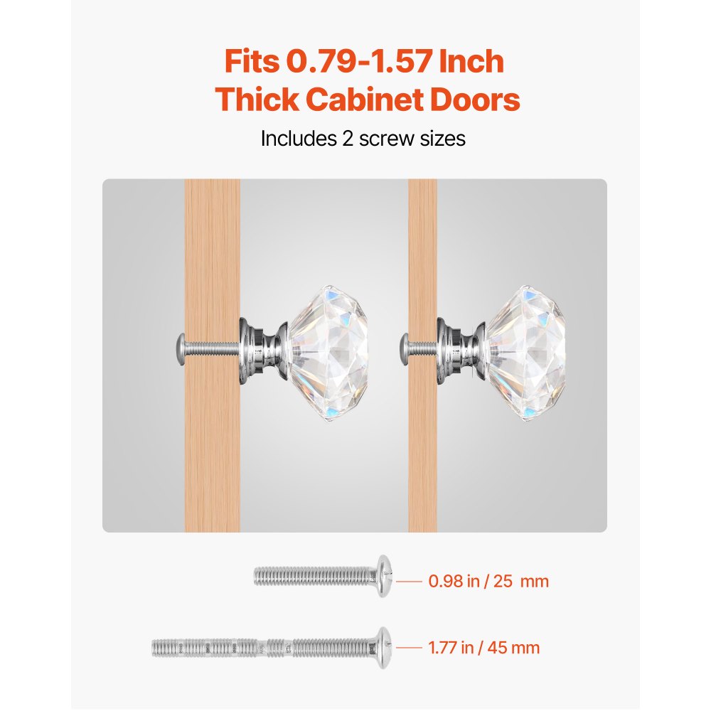 Cabinet Knobs Drawer Kitchen Pulls 12 Pack 31 mm Diamond Handle Acrylic