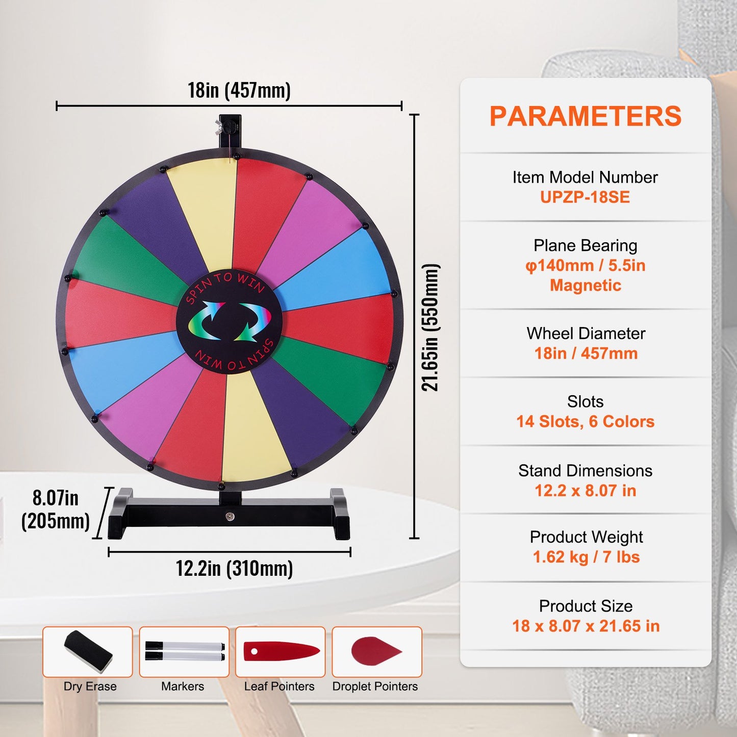 VEVOR 18 inch Spinning Prize Wheel, 14 Slots Tabletop Spinner, Heavy Duty Roulette