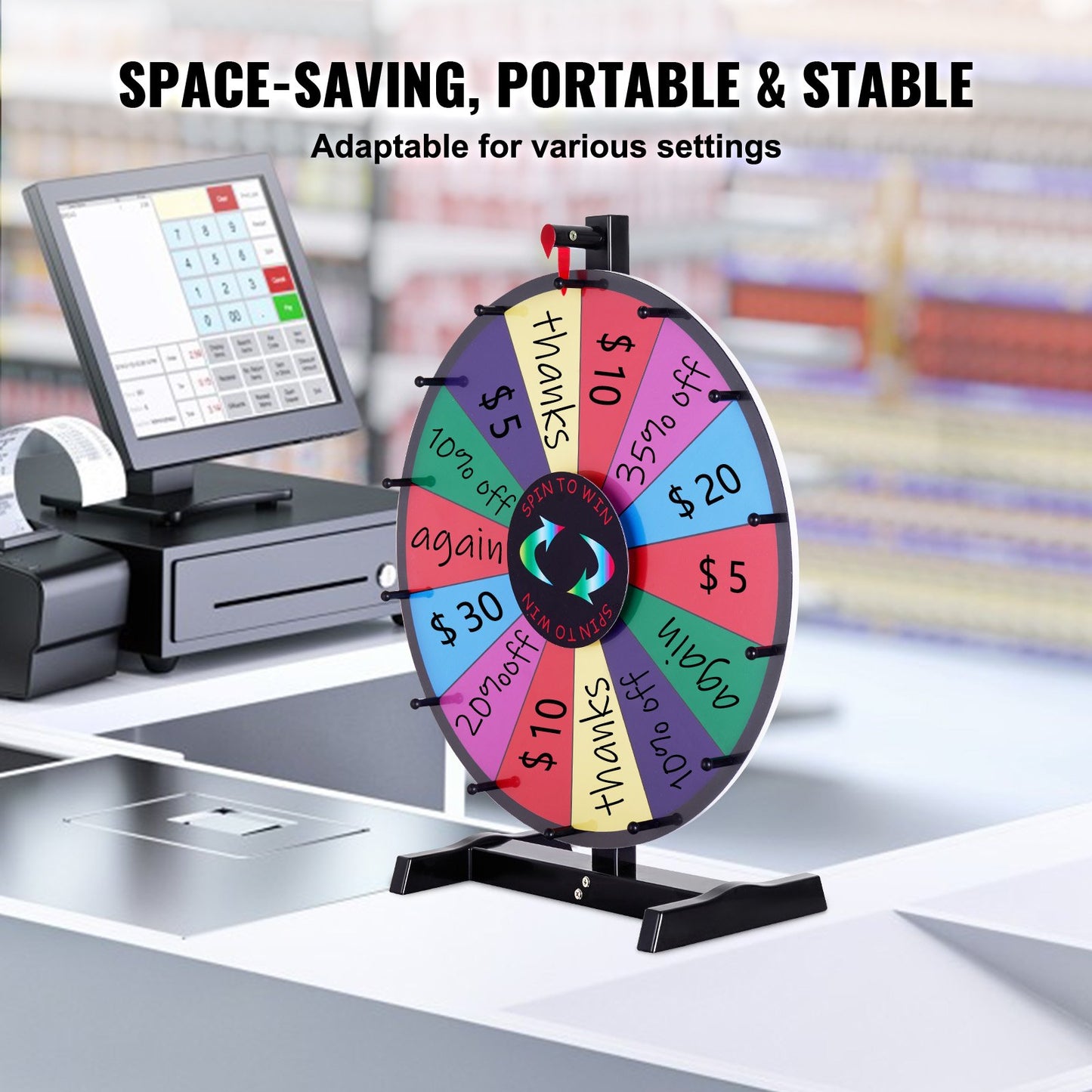 VEVOR 24 inch Spinning Prize Wheel, 14 Slots Tabletop Spinner, Heavy Duty Roulette