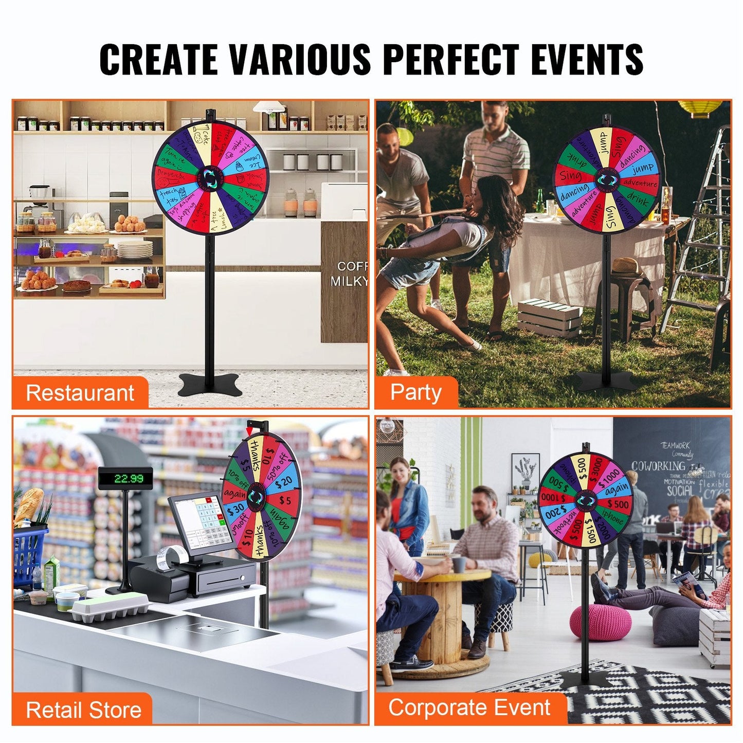 24cm Roulette Prize Wheel, 14 Slots, with Stand & Markers for Events and Parties