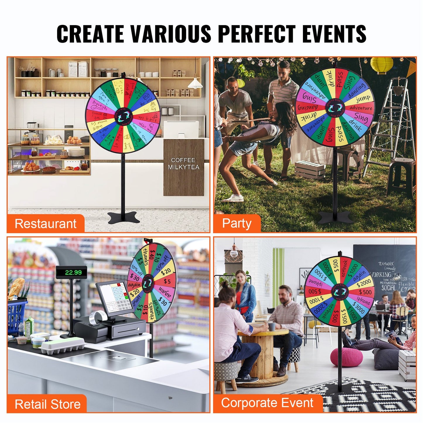 VEVOR 36 inch Spinning Prize Wheel, 18 Slots Spinning Wheel, Roulette Wheel with