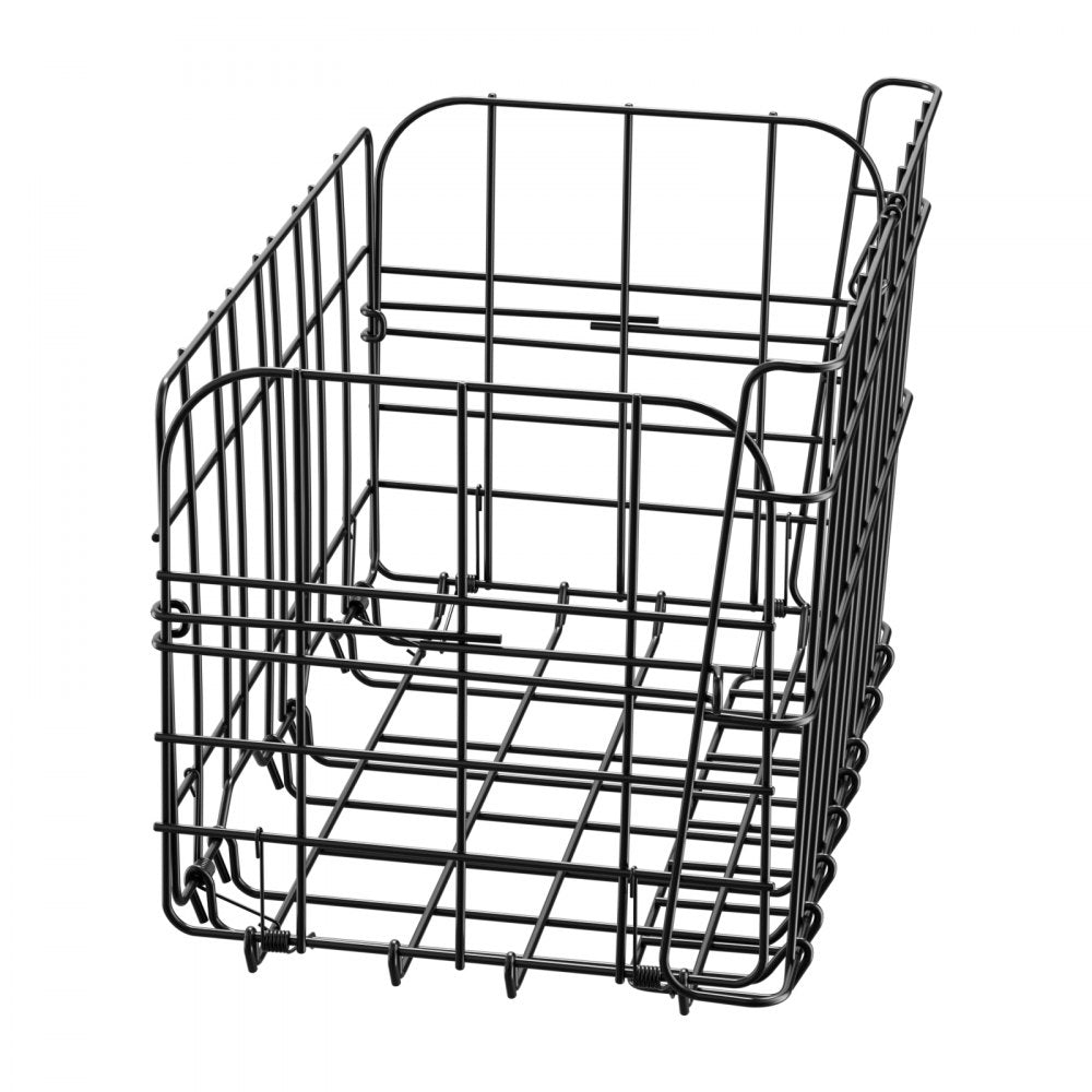 Rear Bike Basket, Folding Wire Bicycle Basket with Cargo Net, Removable Liner Bag & Waterproof Cover, Quick Release Desi