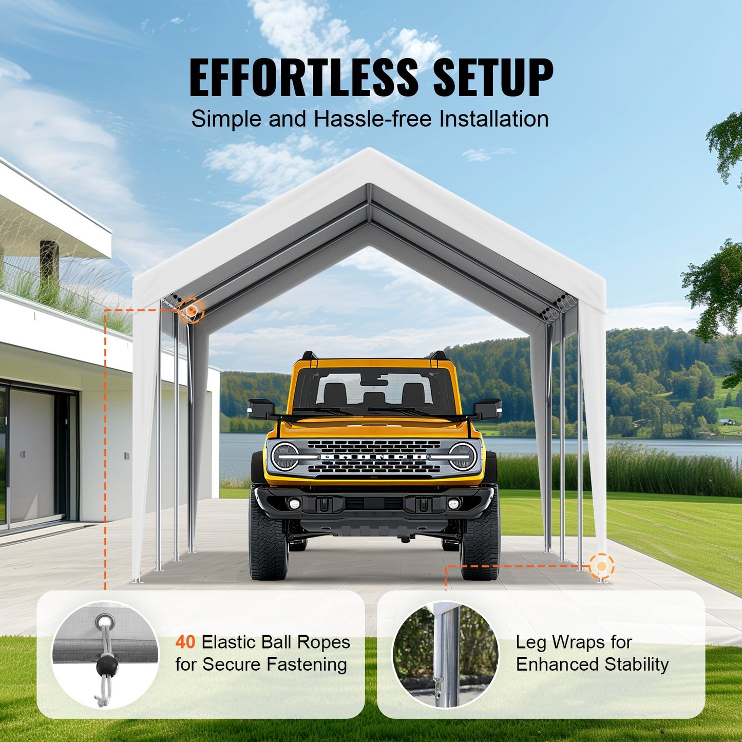 VEVOR Carport Replacement Canopy Cover 10 x 20 ft, Garage Top Tent Shelter Tarp