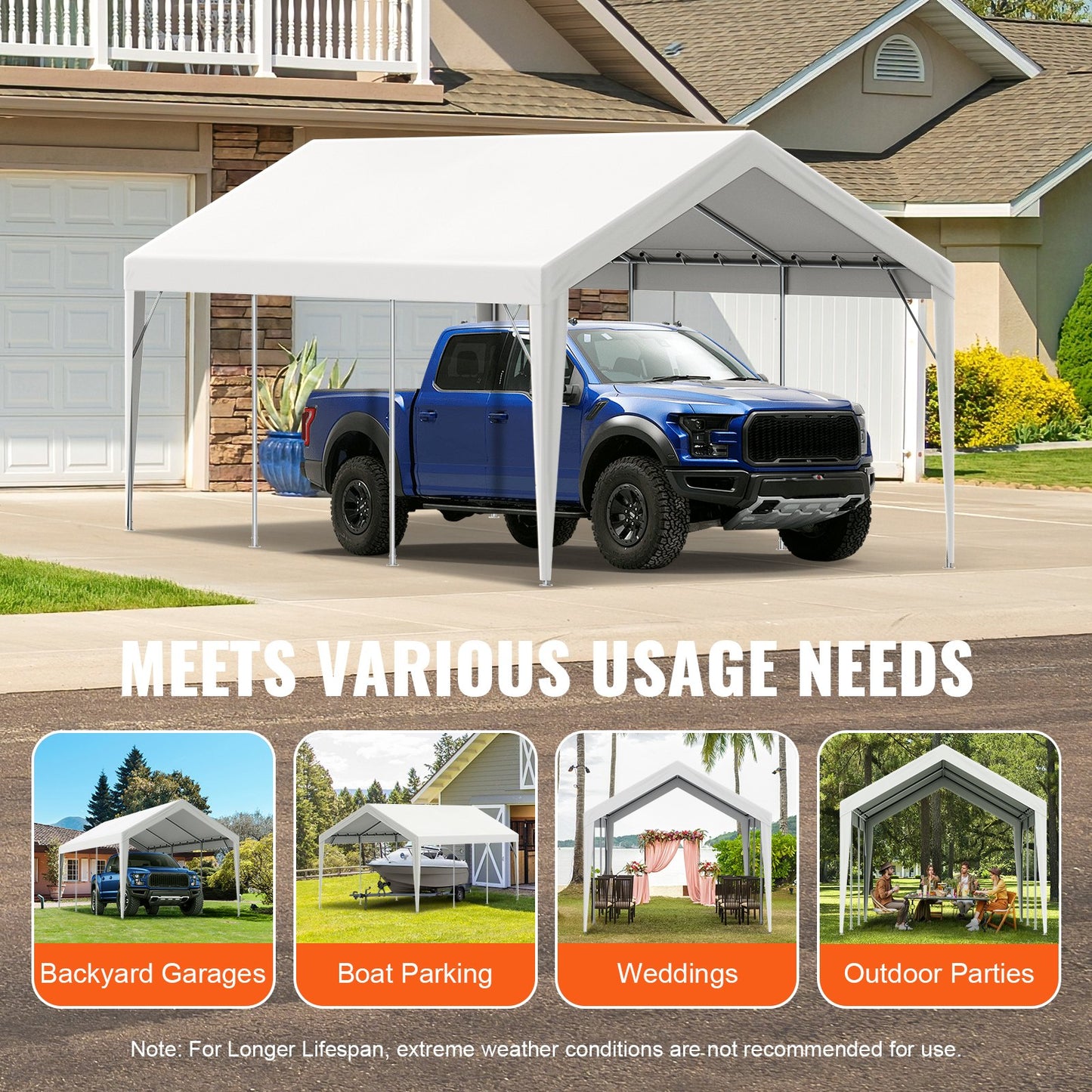 VEVOR Carport Replacement Canopy Cover 10 x 20 ft, Garage Top Tent Shelter Tarp