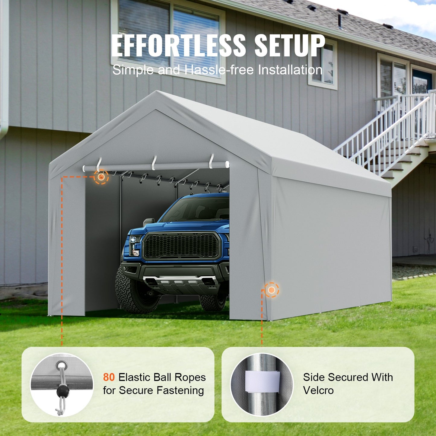 VEVOR Carport Replacement Canopy Cover Top + Side Wall 10 x 20 ft, Garage Tent Shelter
