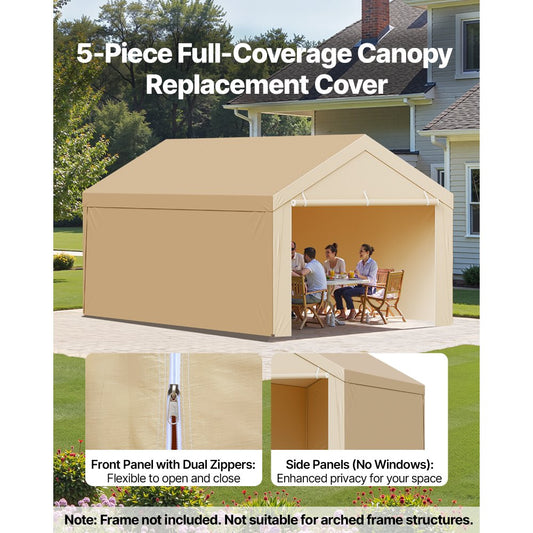 Carport Replacement Canopy, 3 x 6 m Potable Garage Tent Top Tarp with Sidewalls, UV-Resistant & Waterproof, Heavy Duty C