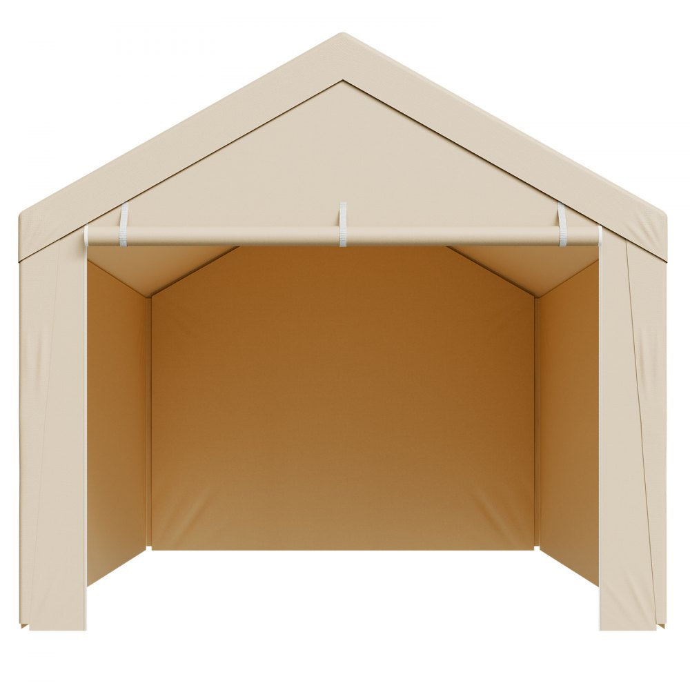 Carport Replacement Canopy, 3 x 6 m Potable Garage Tent Top Tarp with Sidewalls, UV-Resistant & Waterproof, Heavy Duty Car Shelter Tarp with Ball Buggees, Beige, Frame Not Included