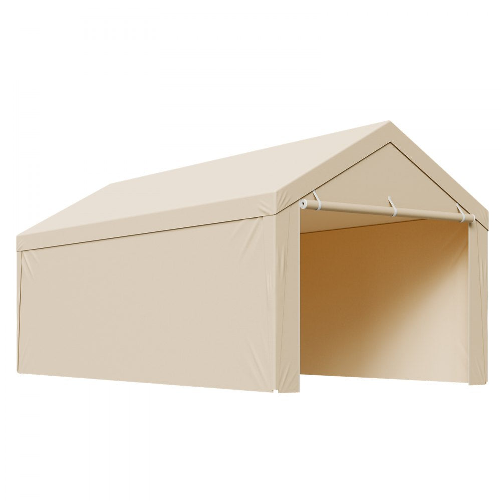 Carport Replacement Canopy, 3 x 6 m Potable Garage Tent Top Tarp with Sidewalls, UV-Resistant & Waterproof, Heavy Duty Car Shelter Tarp with Ball Buggees, Beige, Frame Not Included