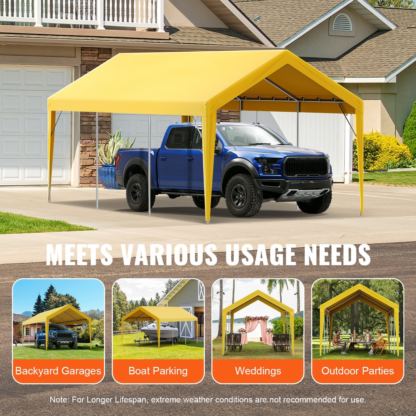 VEVOR Carport Replacement Canopy Cover 10 x 20 ft, Garage Top Tent Shelter Tarp