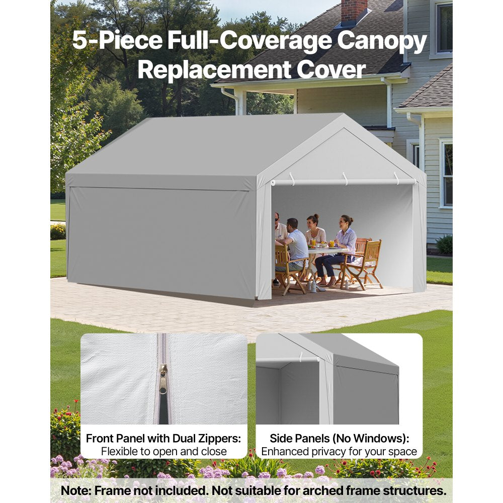 Carport Replacement Canopy, 3.6x 6 m Potable Garage Tent Top Tarp with Sidewalls, UV-Resistant & Waterproof, Heavy Duty Car Shelter Tarp with Ball Buggees, Grey, Frame Not Included