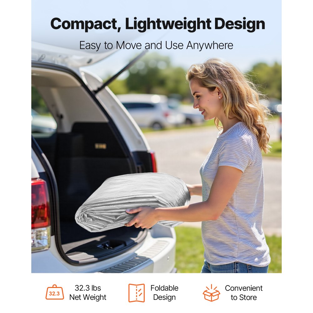 Carport Replacement Canopy, 3.6x 6 m Potable Garage Tent Top Tarp with Sidewalls, UV-Resistant & Waterproof, Heavy Duty Car Shelter Tarp with Ball Buggees, Grey, Frame Not Included