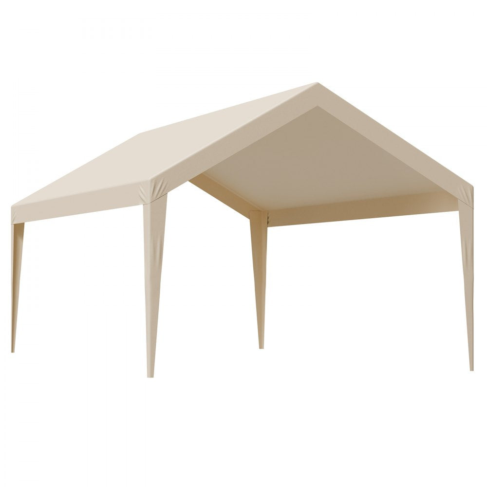 Carport Replacement Canopy, 3.6 x 6 m Potable Garage Tent Top Tarp, UV-Resistant & Waterproof Car Shelter Tarp, Heavy Duty Car Port Cover with Ball Buggees, Beige, Frame Not Included