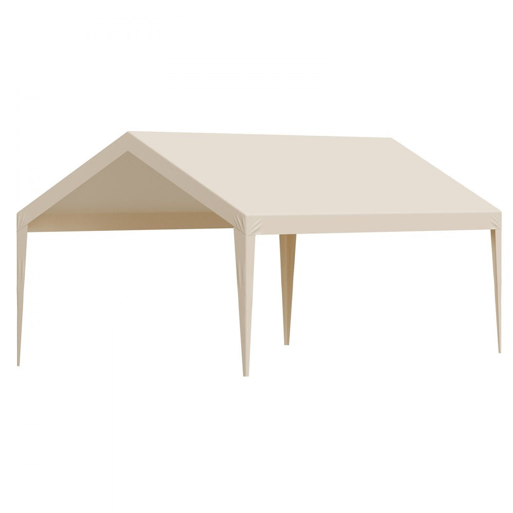 Carport Replacement Canopy, 3.6 x 6 m Potable Garage Tent Top Tarp, UV-Resistant & Waterproof Car Shelter Tarp, Heavy Duty Car Port Cover with Ball Buggees, Beige, Frame Not Included